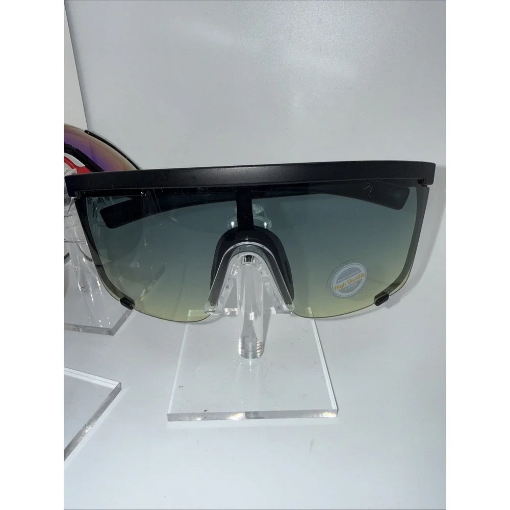 3 NEW pairs Shield Sunglasses Mirrored Lens Sport Fishing Black- Gradient Lenses
